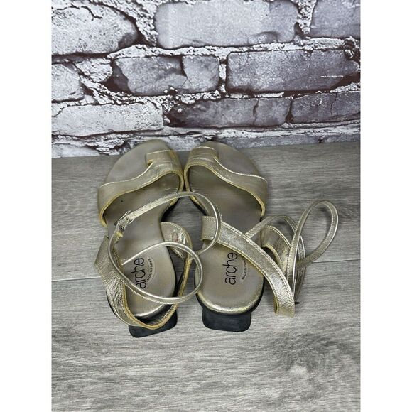ARCHE France Gold Leather Strappy Wedge Toe Post Sandals Women Sz 41EU/10.5M US - Picture 6 of 16